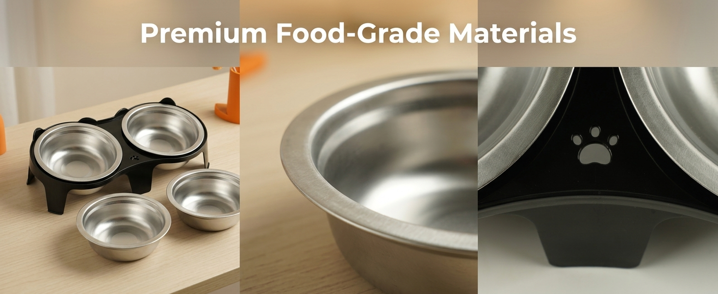 Qpets 2-Pack Stainless Steel and PP Pet Bowls with Weighted Anti-Tip Bases for Cats and Dogs