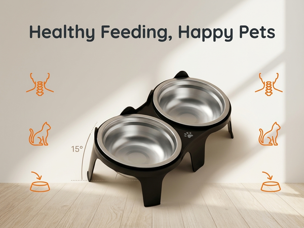 Qpets 2-Pack Stainless Steel and PP Pet Bowls with Weighted Anti-Tip Bases for Cats and Dogs