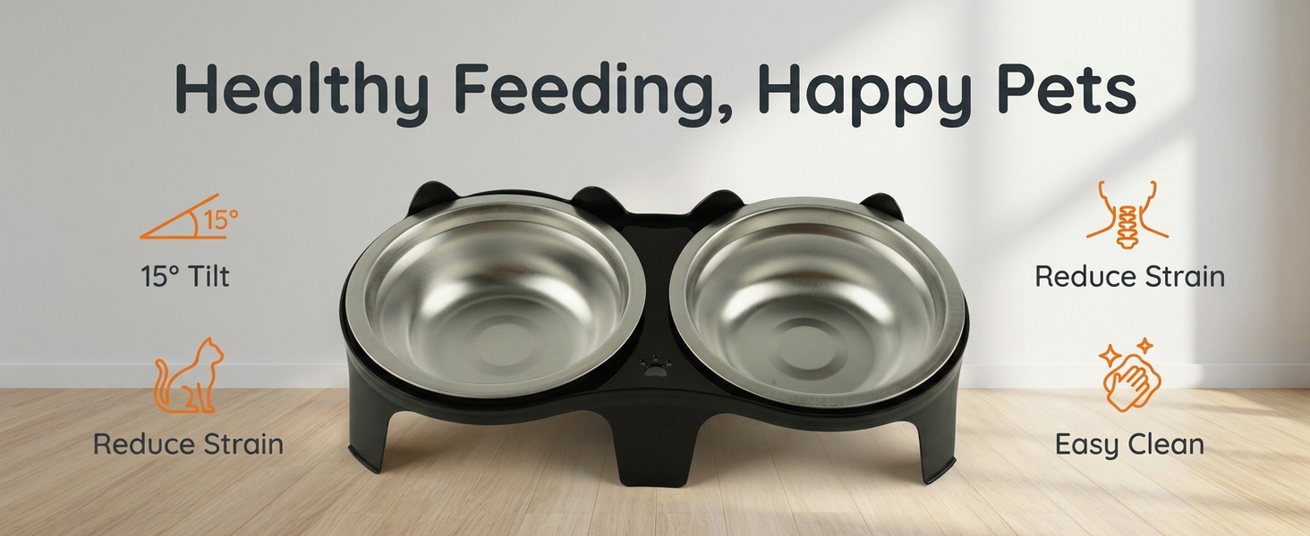Qpets 2-Pack Stainless Steel and PP Pet Bowls with Weighted Anti-Tip Bases for Cats and Dogs