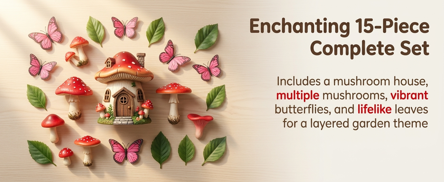HASTHIP 15-Piece Mushroom House Cake Decor Set with Whimsical Toppers for Parties and Showers