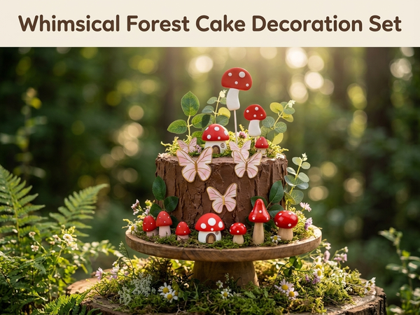 HASTHIP 15-Piece Mushroom House Cake Decor Set with Whimsical Toppers for Parties and Showers