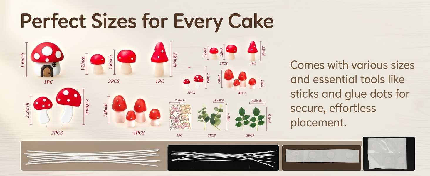 HASTHIP 15-Piece Mushroom House Cake Decor Set with Whimsical Toppers for Parties and Showers