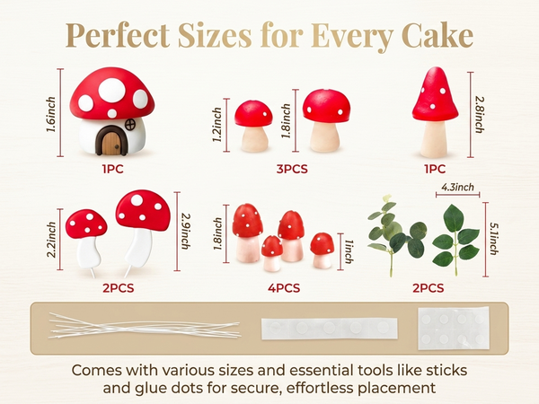 HASTHIP 15-Piece Mushroom House Cake Decor Set with Whimsical Toppers for Parties and Showers