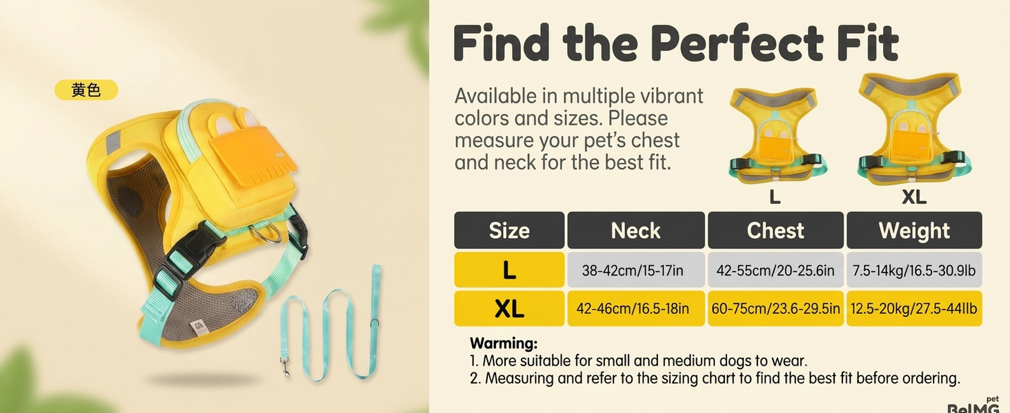Qpets Dog Harness Backpack and Leash Set with Reflective Oxford Fabric and Built-In Storage