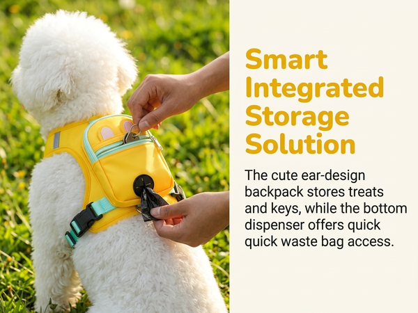 Qpets Dog Harness Backpack and Leash Set with Reflective Oxford Fabric and Built-In Storage