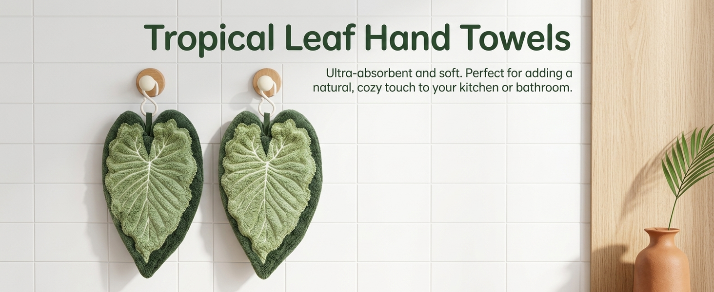 HASTHIP 2 Pack Hanging Leaf-Shaped Hand Towels in Soft Coral Fleece for Kitchen and Bathroom