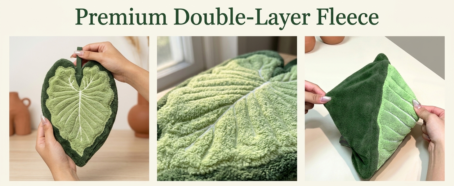 HASTHIP 2 Pack Hanging Leaf-Shaped Hand Towels in Soft Coral Fleece for Kitchen and Bathroom