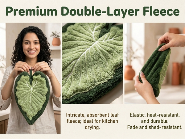 HASTHIP 2 Pack Hanging Leaf-Shaped Hand Towels in Soft Coral Fleece for Kitchen and Bathroom