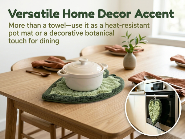 HASTHIP 2 Pack Hanging Leaf-Shaped Hand Towels in Soft Coral Fleece for Kitchen and Bathroom