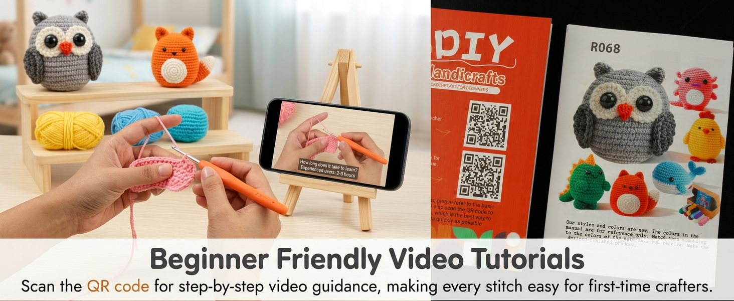 HASTHIP Beginner Crochet Kit with Video Tutorials and Extra Soft Yarn for Animal Projects