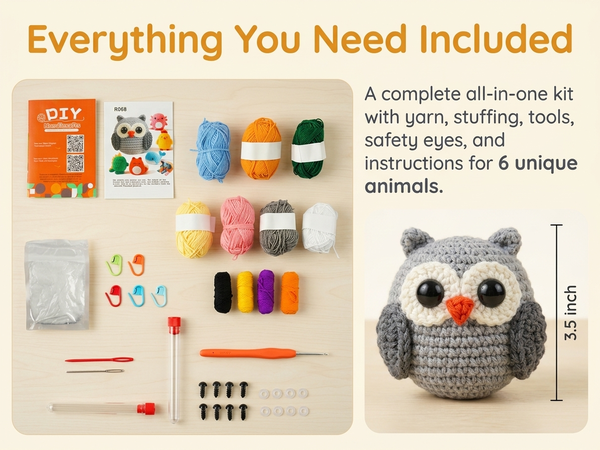 HASTHIP Beginner Crochet Kit with Video Tutorials and Extra Soft Yarn for Animal Projects