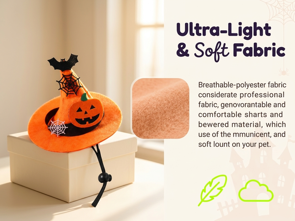 Qpets Adjustable Halloween Witch Hat for Cats and Small Dogs with Soft Cloth and Lace Details