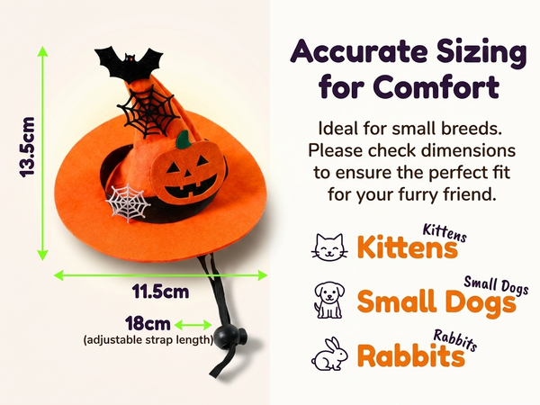 Qpets Adjustable Halloween Witch Hat for Cats and Small Dogs with Soft Cloth and Lace Details