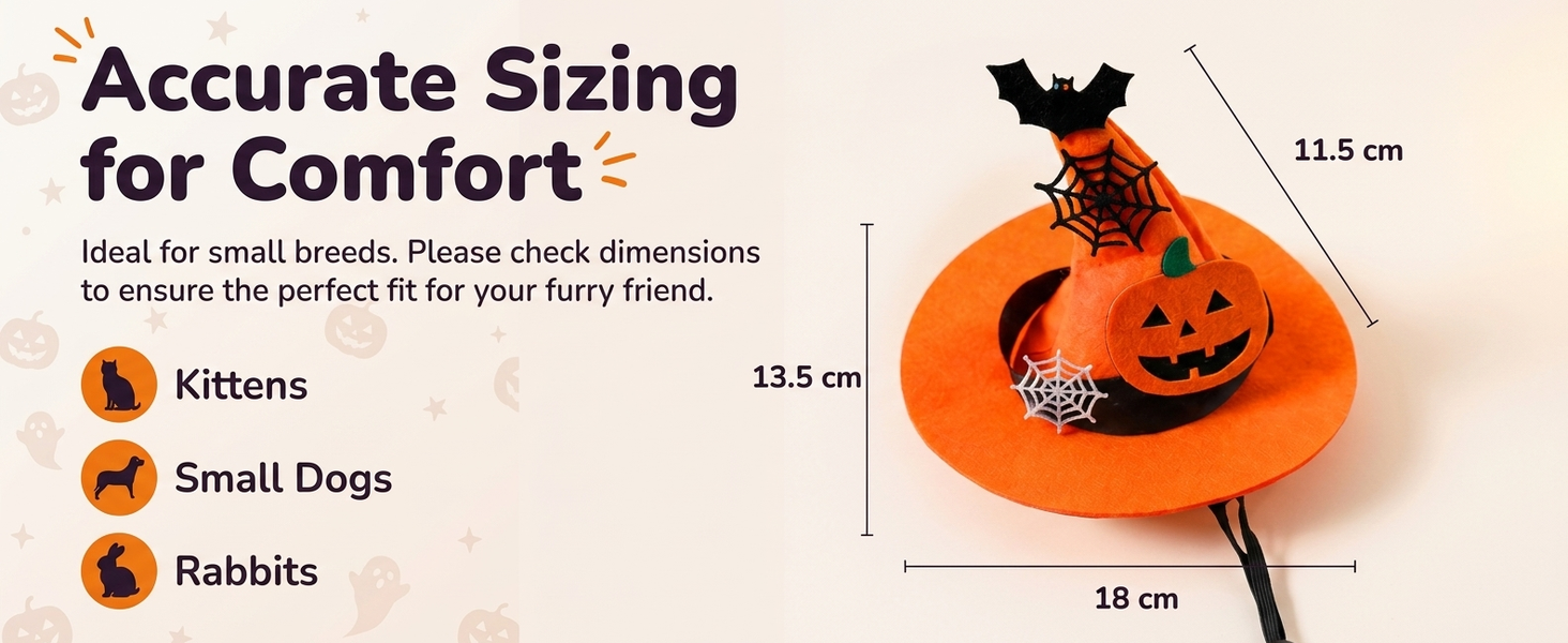 Qpets Adjustable Halloween Witch Hat for Cats and Small Dogs with Soft Cloth and Lace Details