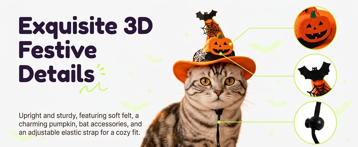 Qpets Adjustable Halloween Witch Hat for Cats and Small Dogs with Soft Cloth and Lace Details