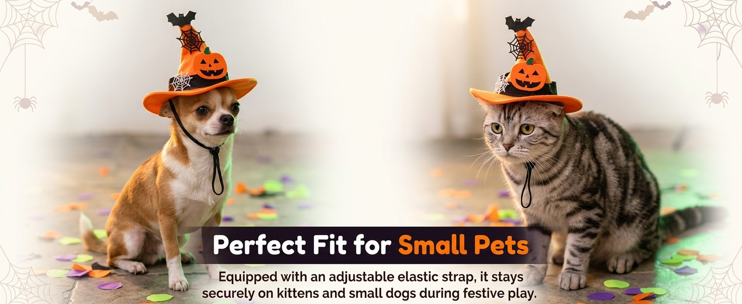 Qpets Adjustable Halloween Witch Hat for Cats and Small Dogs with Soft Cloth and Lace Details