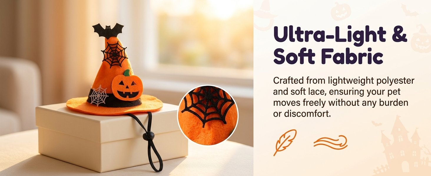 Qpets Adjustable Halloween Witch Hat for Cats and Small Dogs with Soft Cloth and Lace Details