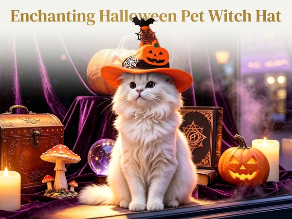 Qpets Adjustable Halloween Witch Hat for Cats and Small Dogs with Soft Cloth and Lace Details