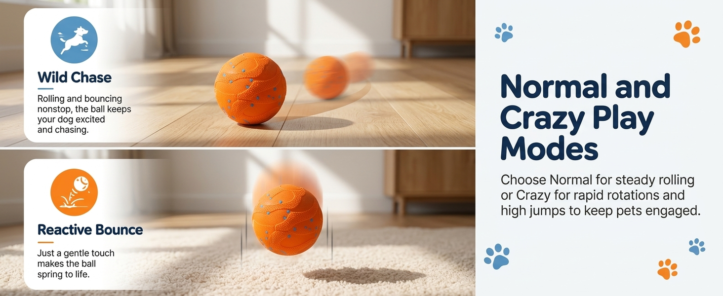 Qpets Interactive Dog Ball with 10mm ETPU Shell, Two Play Modes and IPX7 Waterproof Design