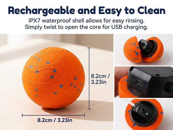 Qpets Interactive Dog Ball with 10mm ETPU Shell, Two Play Modes and IPX7 Waterproof Design