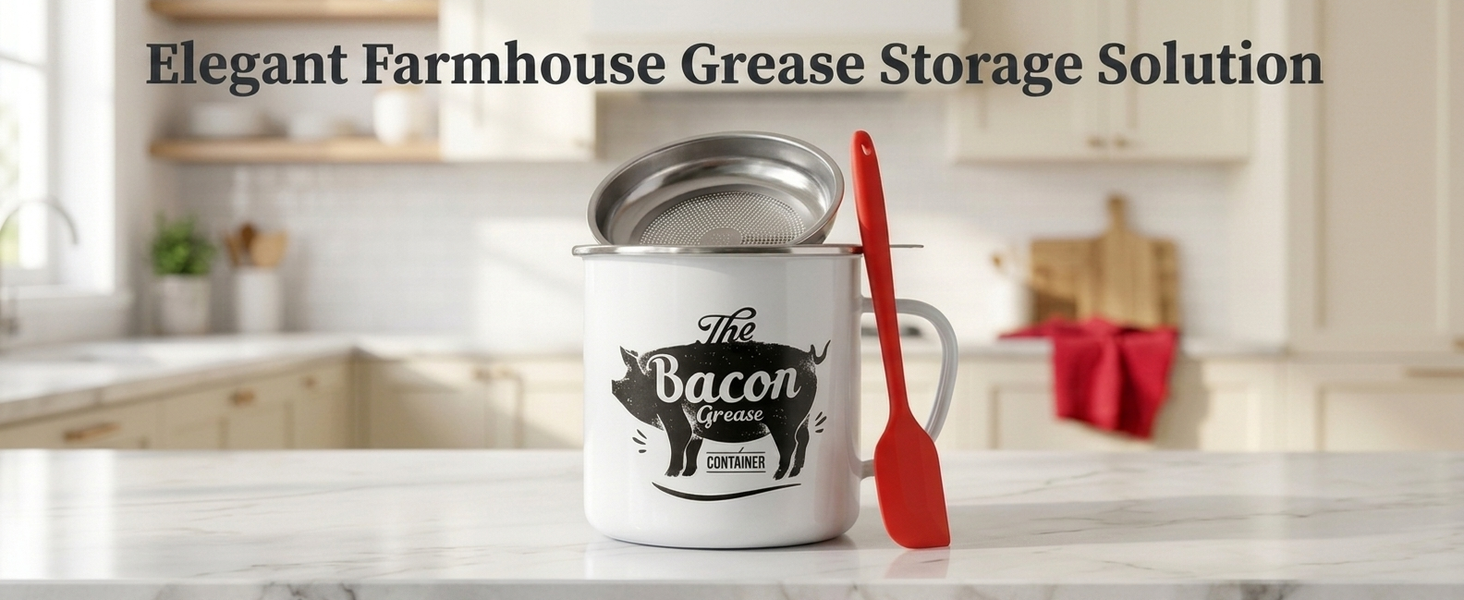 HASTHIP Grease Container with Strainer Enamel for Kitchens Use