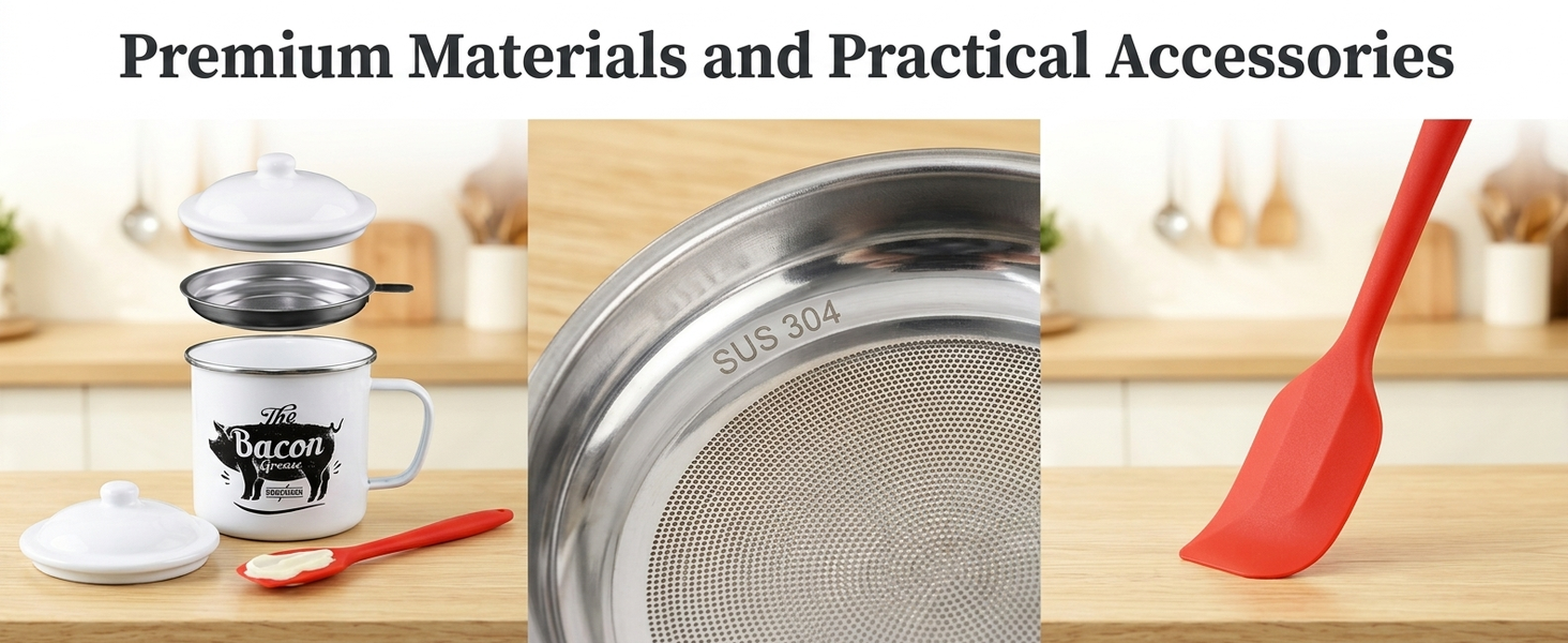 HASTHIP Grease Container with Strainer Enamel for Kitchens Use