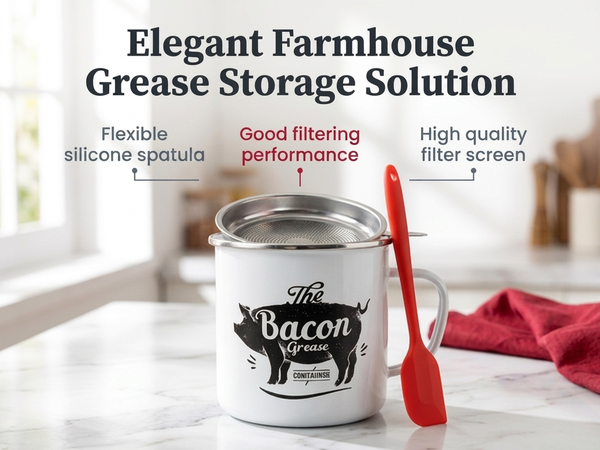 HASTHIP Grease Container with Strainer Enamel for Kitchens Use