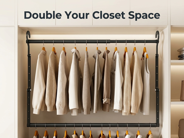 HASTHIP Adjustable Hanging Closet Rod with Telescopic Width and Multi-Level Height Settings