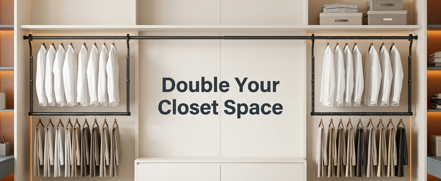 HASTHIP Adjustable Hanging Closet Rod with Telescopic Width and Multi-Level Height Settings