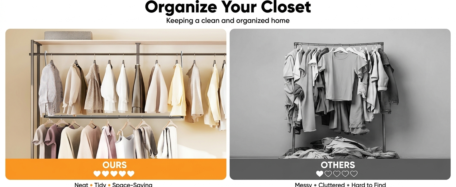 HASTHIP Adjustable Hanging Closet Rod with Telescopic Width and Multi-Level Height Settings
