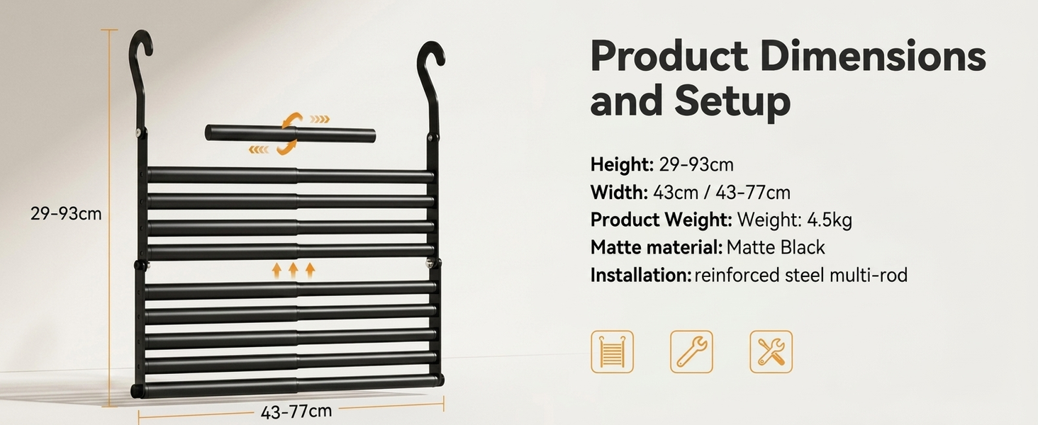 HASTHIP Adjustable Hanging Closet Rod with Telescopic Width and Multi-Level Height Settings