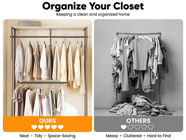 HASTHIP Adjustable Hanging Closet Rod with Telescopic Width and Multi-Level Height Settings