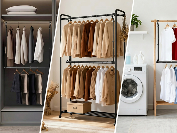HASTHIP Adjustable Hanging Closet Rod with Telescopic Width and Multi-Level Height Settings