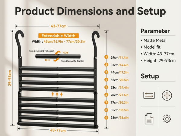 HASTHIP Adjustable Hanging Closet Rod with Telescopic Width and Multi-Level Height Settings