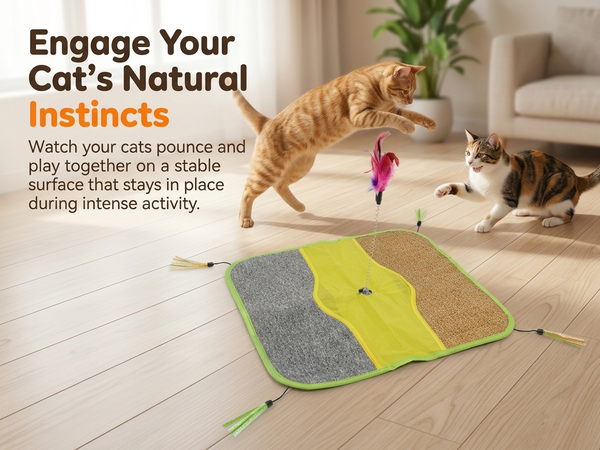 Qpets Sisal Cat Scratching Mat with Four Hanging Strings, Soft Fleece Centre and Anti-Slip Backing