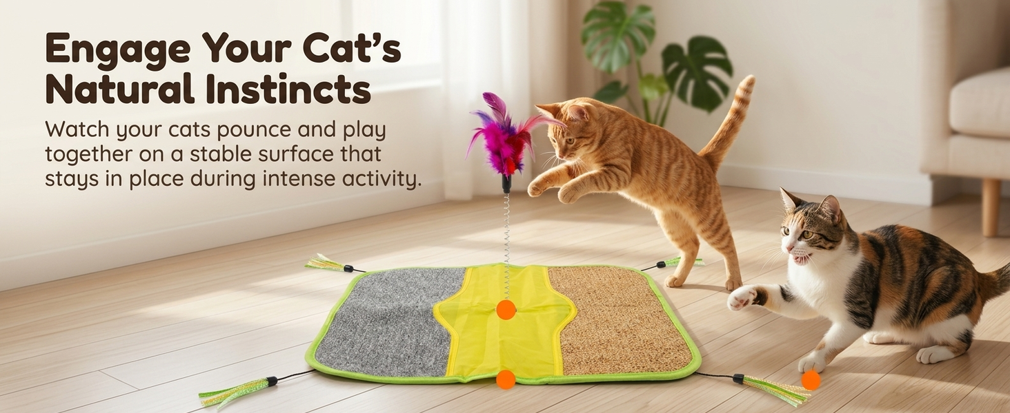 Qpets Sisal Cat Scratching Mat with Four Hanging Strings, Soft Fleece Centre and Anti-Slip Backing