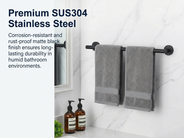 HASTHIP 6Pcs Bathroom Hardware Set, Matte Black SUS304 Stainless Steel Wall Mounted