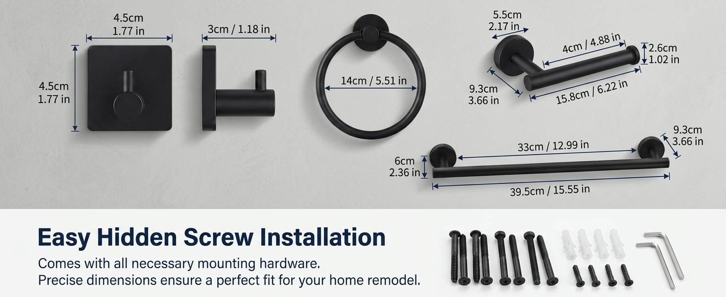 HASTHIP 6Pcs Bathroom Hardware Set, Matte Black SUS304 Stainless Steel Wall Mounted