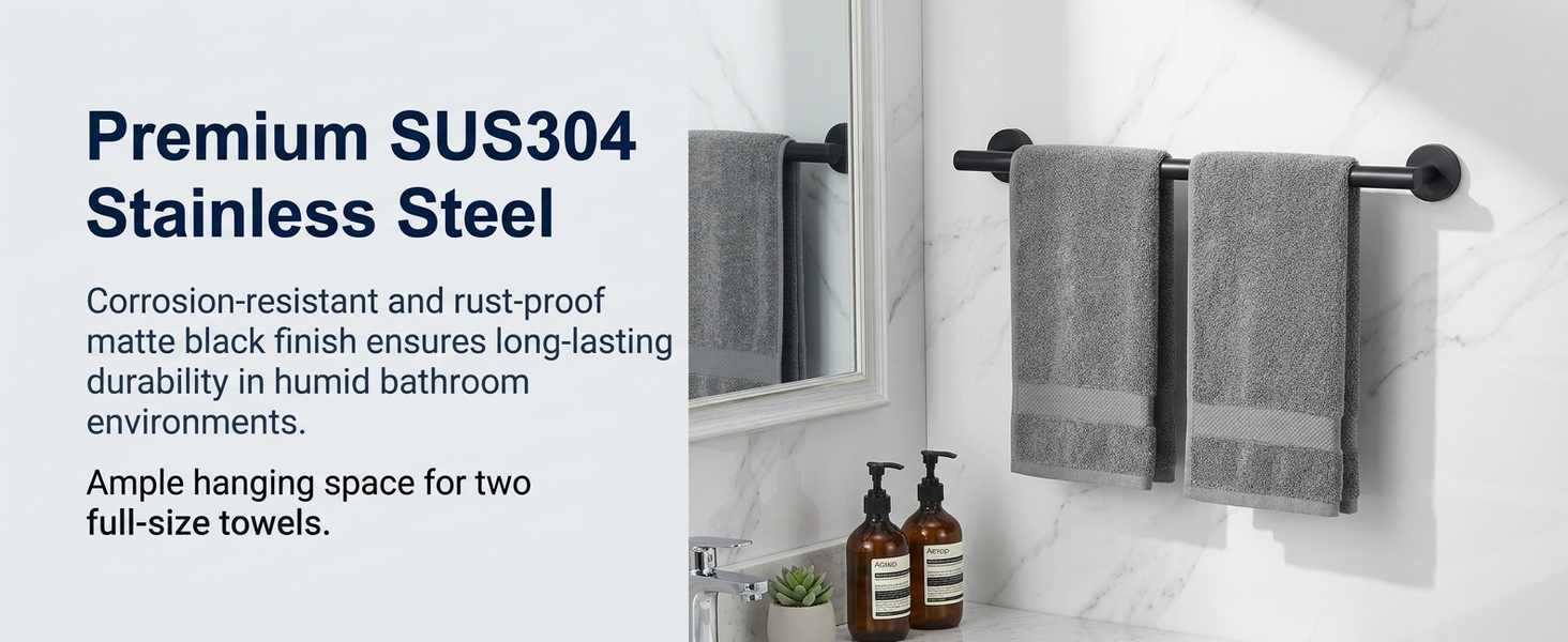 HASTHIP 6Pcs Bathroom Hardware Set, Matte Black SUS304 Stainless Steel Wall Mounted