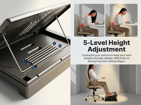 HASTHIP Foot Rest for Under Desk, Ergonomic Adjustable Footrest with 6 Height Levels