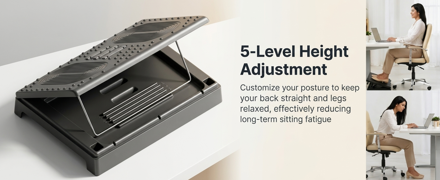 HASTHIP Foot Rest for Under Desk, Ergonomic Adjustable Footrest with 6 Height Levels