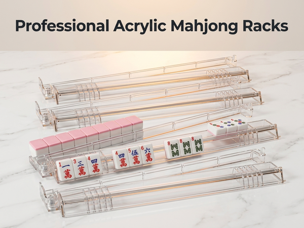HASTHIP 4-Pack Clear Acrylic Mahjong Tile Racks with Built-In Pushers and Non-Slip Bases