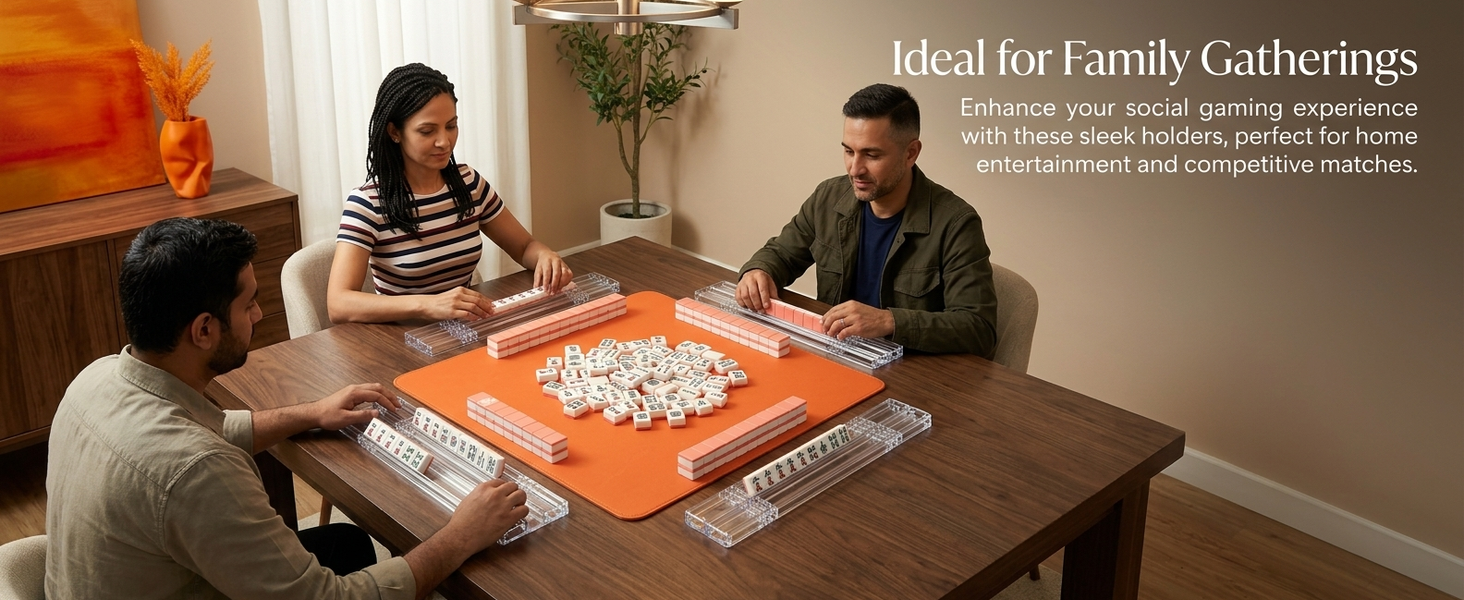 HASTHIP 4-Pack Clear Acrylic Mahjong Tile Racks with Built-In Pushers and Non-Slip Bases