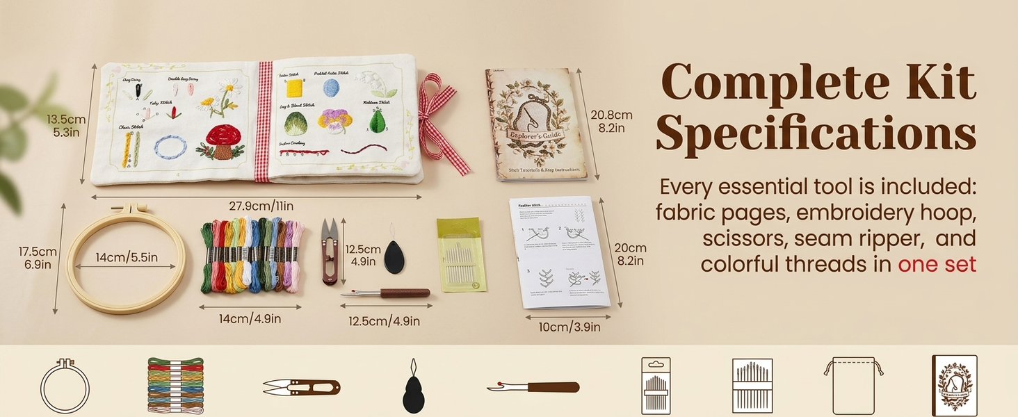 HASTHIP Embroidery Stitch Book for Beginners with 32 Guided Stitches and Bound Fabric Practice Pages