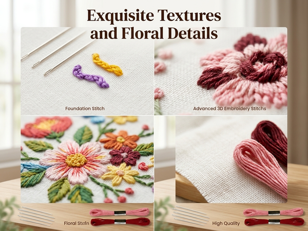 HASTHIP Embroidery Stitch Book for Beginners with 32 Guided Stitches and Bound Fabric Practice Pages