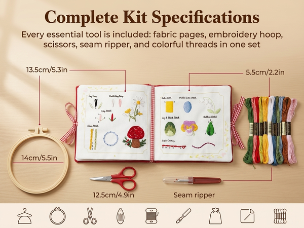 HASTHIP Embroidery Stitch Book for Beginners with 32 Guided Stitches and Bound Fabric Practice Pages