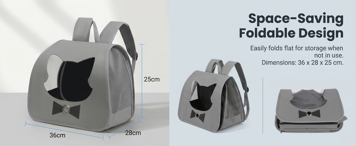 Qpets Pet Backpack Carrier with Large Space Foldable Breathable Transparent Carrier for