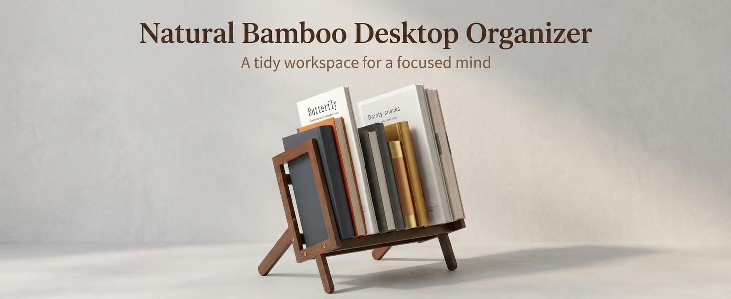 HASTHIP Bamboo Desktop Bookshelf with Open Storage for Books, Magazines and Everyday Desk Items