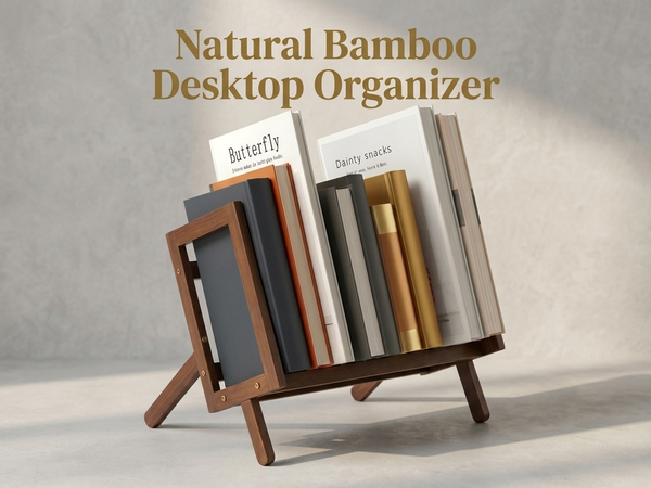 HASTHIP Bamboo Desktop Bookshelf with Open Storage for Books, Magazines and Everyday Desk Items