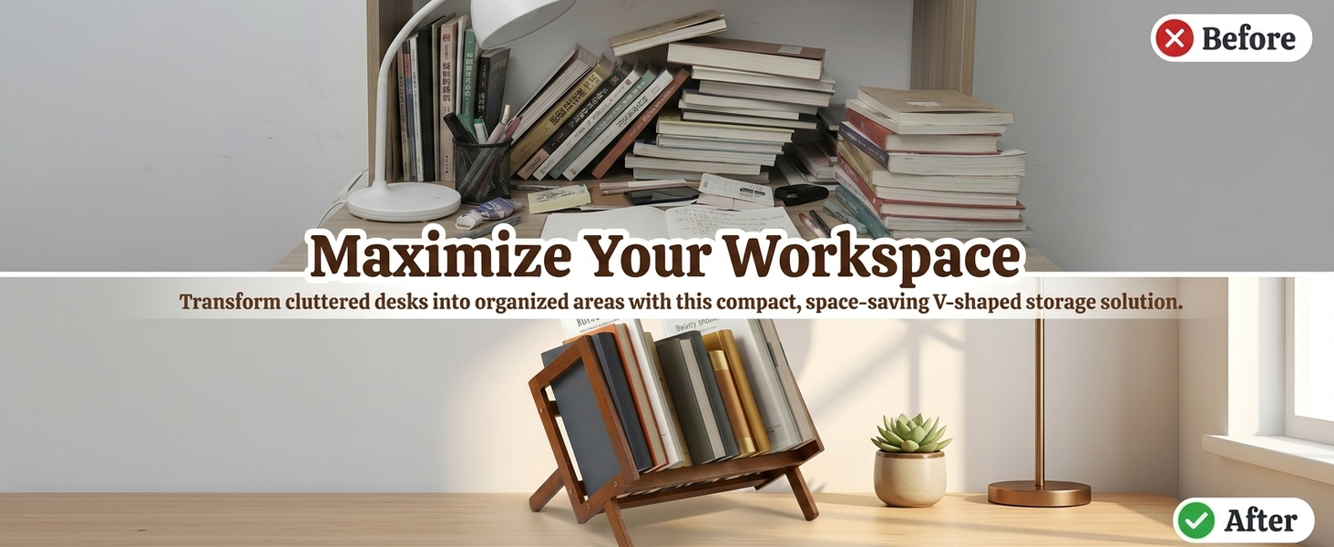 HASTHIP Bamboo Desktop Bookshelf with Open Storage for Books, Magazines and Everyday Desk Items